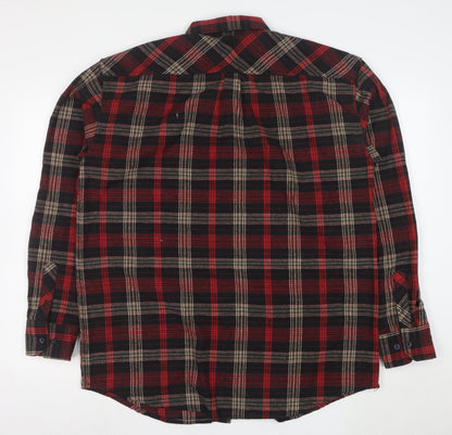 Activa Mens Red Black Plaid Flannel Button-Up Shirt 2XL