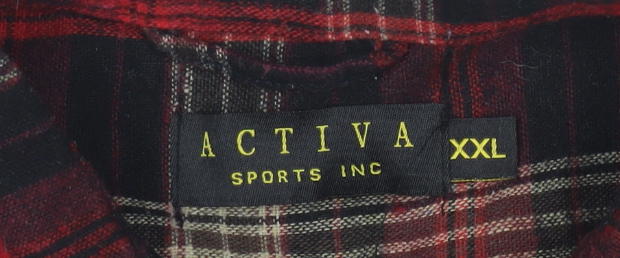 Activa Mens Red Black Plaid Flannel Button-Up Shirt 2XL