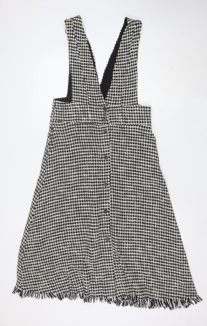 ZARA Women’s Black Houndstooth Pinafore Dress M Wool Tweed