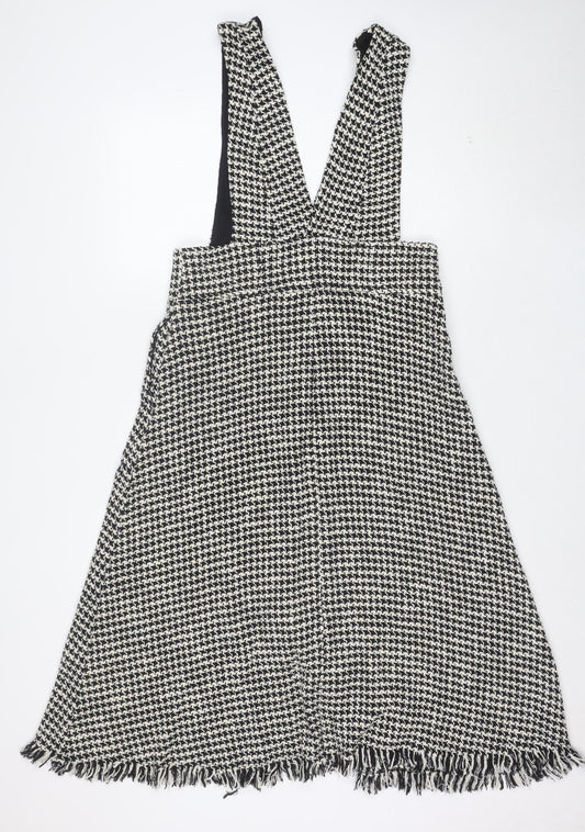 ZARA Women’s Black Houndstooth Pinafore Dress M Wool Tweed