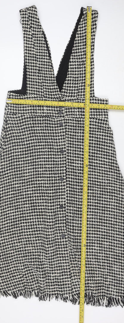 ZARA Women’s Black Houndstooth Pinafore Dress M Wool Tweed