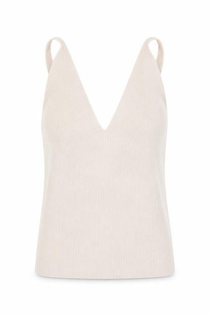 RESERVED Womens Beige Ribbed V-Neck Camisole Tank Top Size S