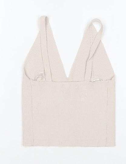 Reserved Womens Beige Ribbed V-Neck Camisole Tank Top Size S