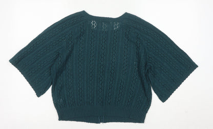 Topshop Women Green Size 8 Short Sleeve Button Cardigan