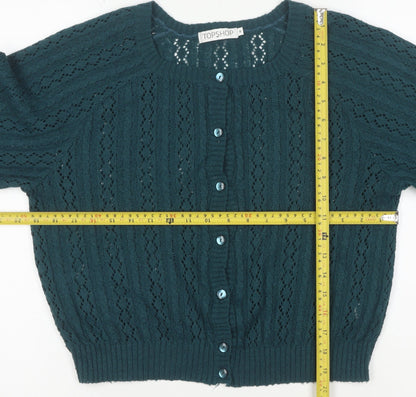 Topshop Women Green Size 8 Short Sleeve Button Cardigan