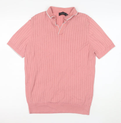 Bugatchi Men's Pink Cotton Blend Knit Polo Shirt Size M