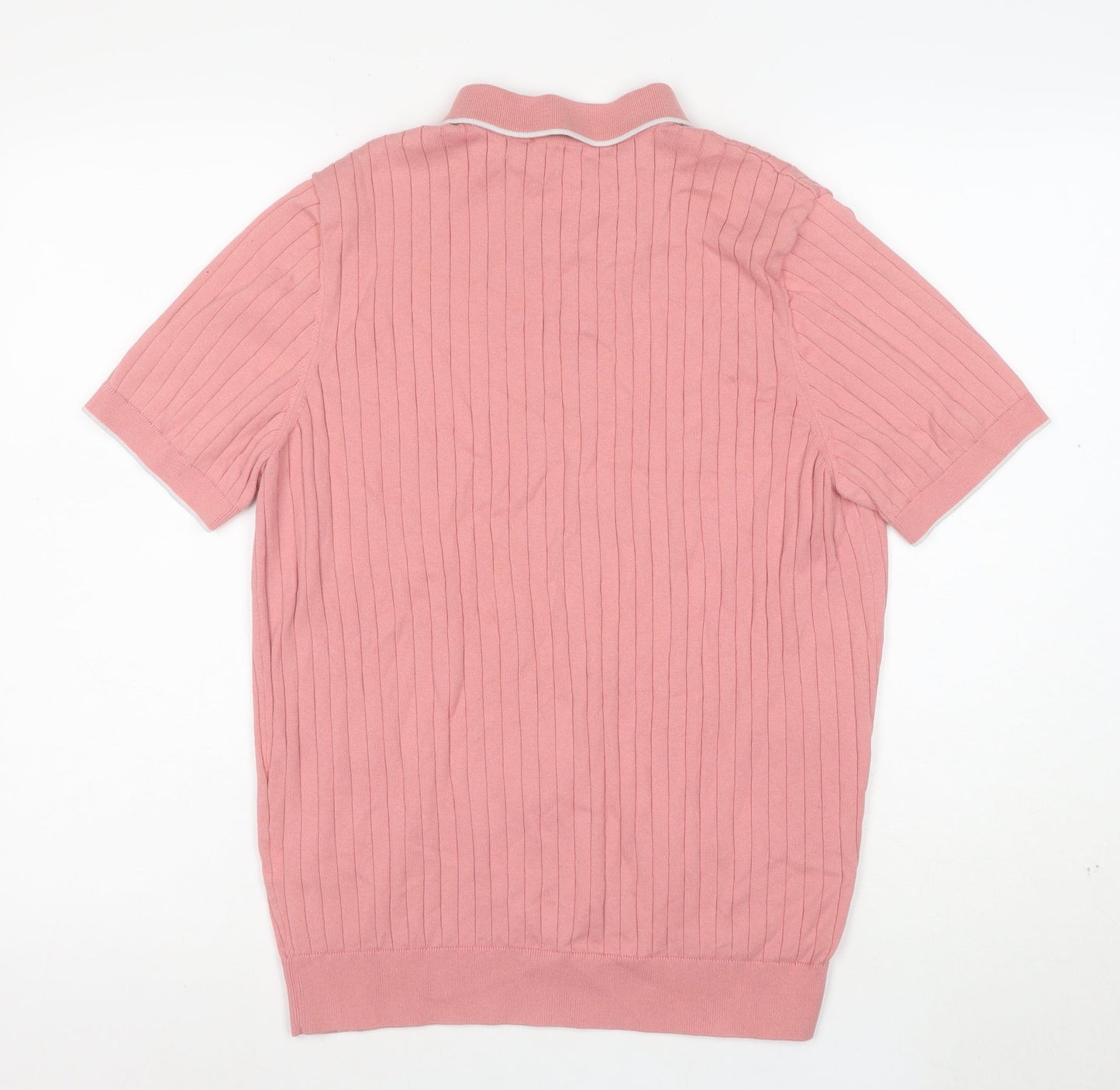 Bugatchi Men's Pink Cotton Blend Knit Polo Shirt Size M
