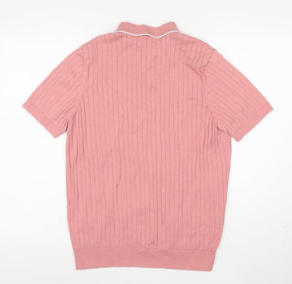 Bugatchi Men's Pink Cotton Blend Knit Polo Shirt Size M