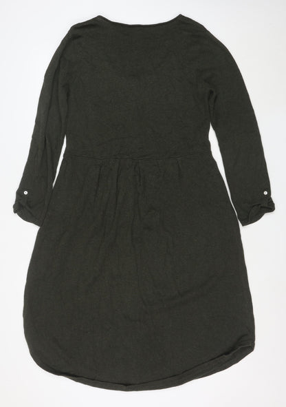 Saskia Women Green Cotton Long Sleeve Button Shirt Dress S