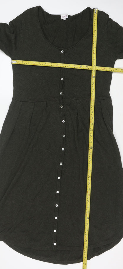 Saskia Women Green Cotton Long Sleeve Button Shirt Dress S