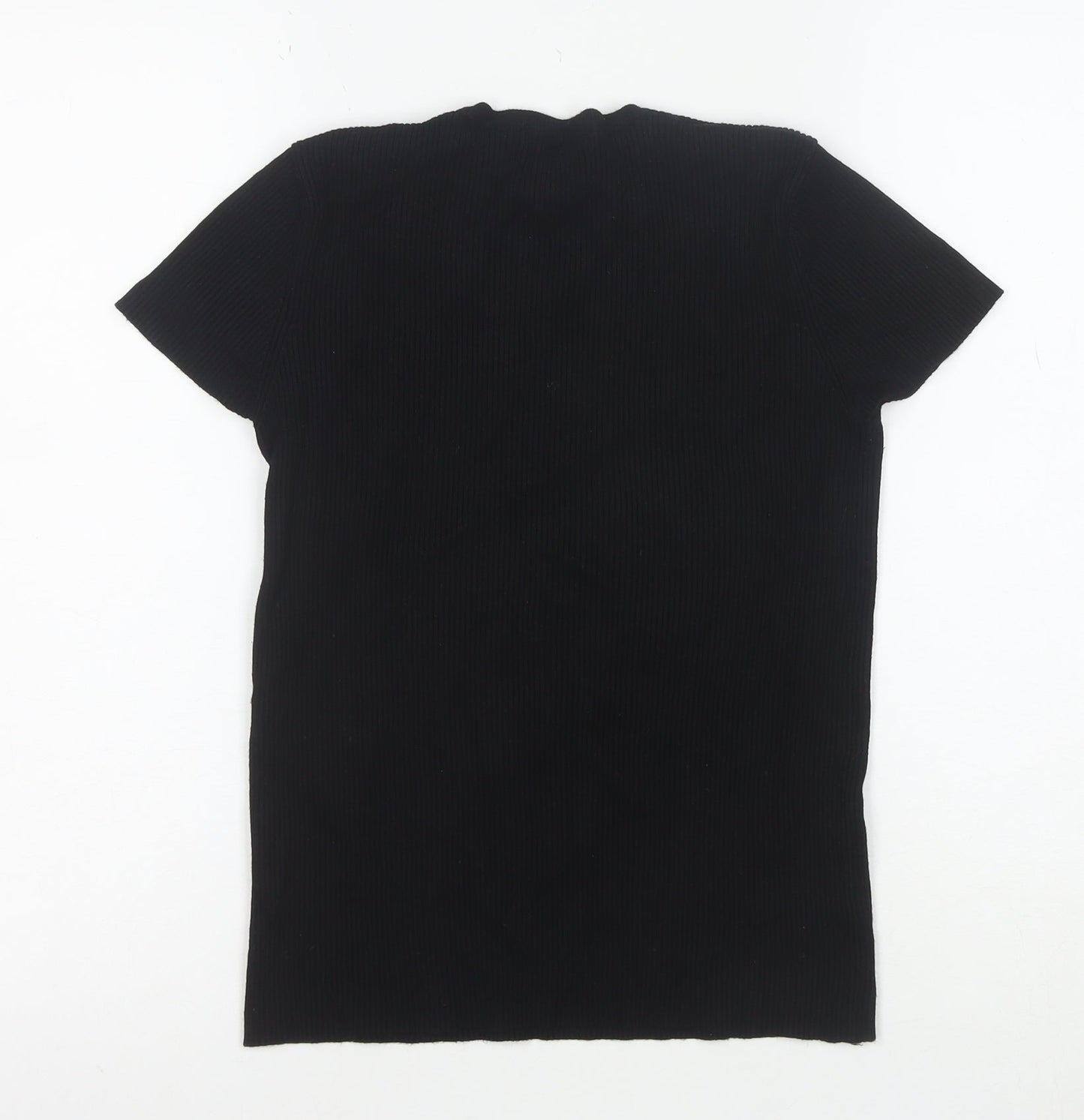 Zara Women Black Short Sleeve Knit Slim Fit T-Shirt M