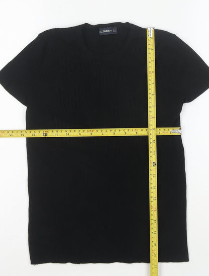 Zara Women Black Short Sleeve Knit Slim Fit T-Shirt M