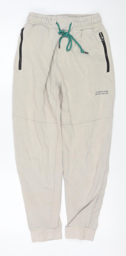Zara Men Beige Jogger Trousers S Regular Fit Knit Elastic Waist