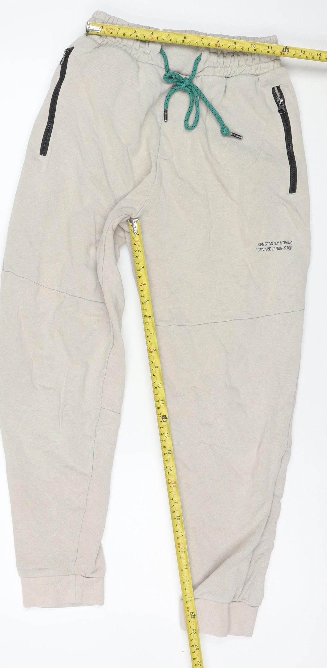 Zara Men Beige Jogger Trousers S Regular Fit Knit Elastic Waist