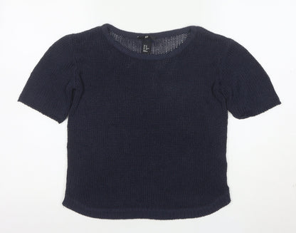 H&M Womens Navy Blue XS Short Sleeve Knit Jumper