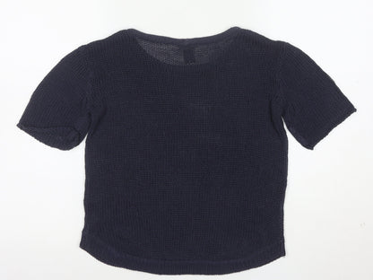 H&M Womens Navy Blue XS Short Sleeve Knit Jumper