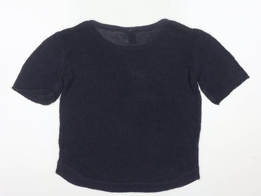 H&M Womens Navy Blue XS Short Sleeve Knit Jumper