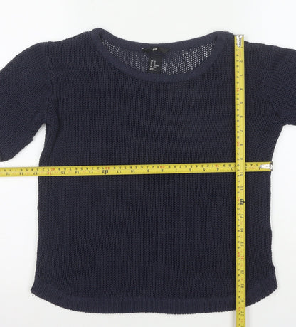 H&M Womens Navy Blue XS Short Sleeve Knit Jumper