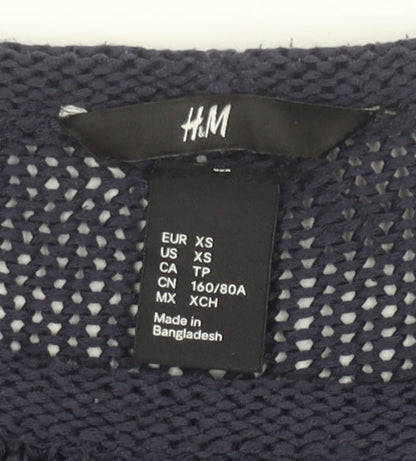 H&M Womens Navy Blue XS Short Sleeve Knit Jumper