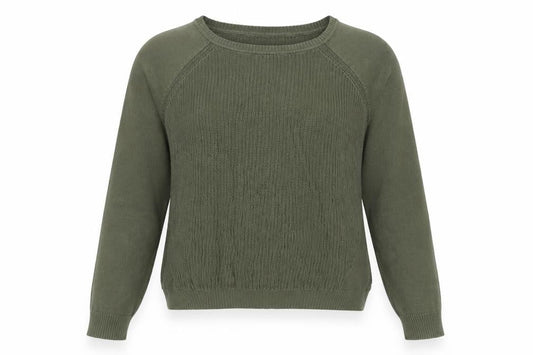 MANGO Womens Green Cotton Crew Neck Long Sleeve Pullover Jumper Size S