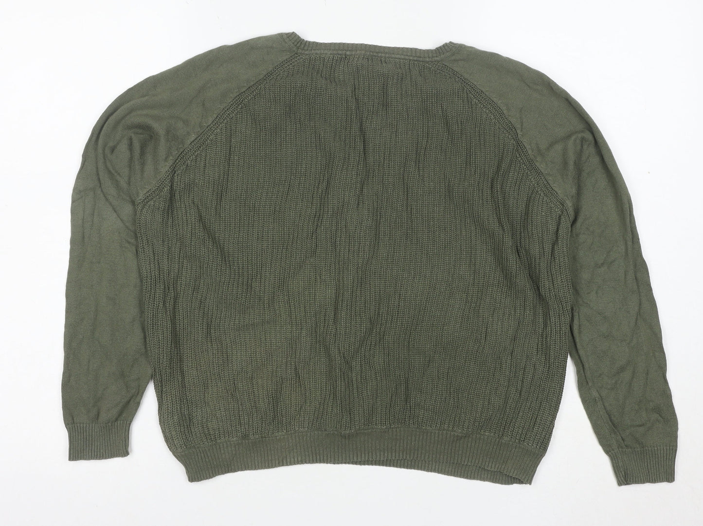 MANGO Womens Green Cotton Crew Neck Long Sleeve Pullover Jumper Size S