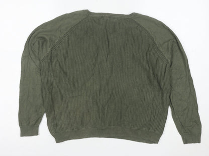 MANGO Womens Green Cotton Crew Neck Long Sleeve Pullover Jumper Size S