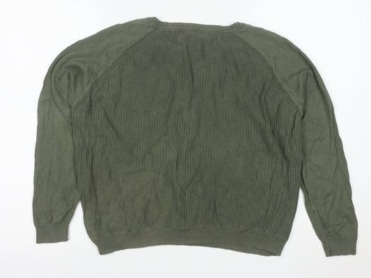 MANGO Womens Green Cotton Crew Neck Long Sleeve Pullover Jumper Size S