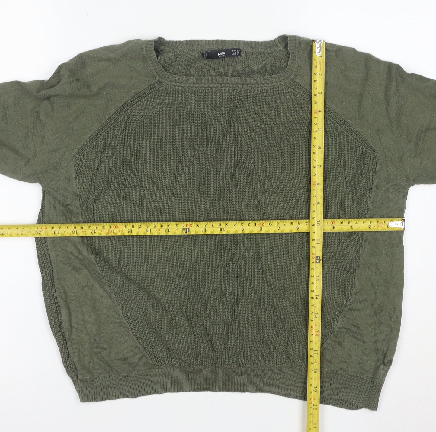 MANGO Womens Green Cotton Crew Neck Long Sleeve Pullover Jumper Size S