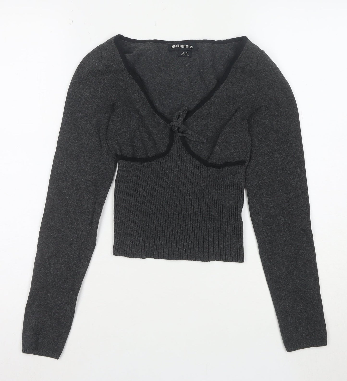 Urban Outfitters Women’s Grey Wool Knit V-Neck Puff Sleeve Cardigan M