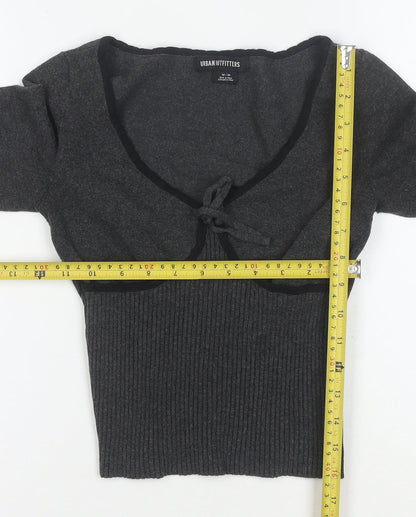 Urban Outfitters Women’s Grey Wool Knit V-Neck Puff Sleeve Cardigan M