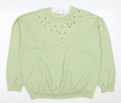 Gildan Women Green Beaded Pullover Sweatshirt L Cotton Blend