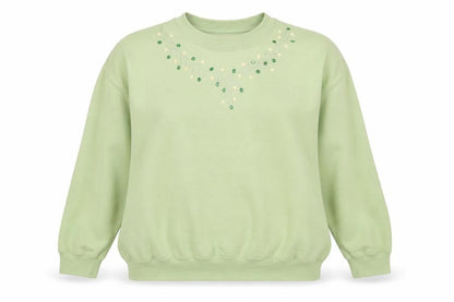 Gildan Women Green Beaded Pullover Sweatshirt L Cotton Blend
