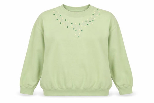 Gildan Women Green Beaded Pullover Sweatshirt L Cotton Blend