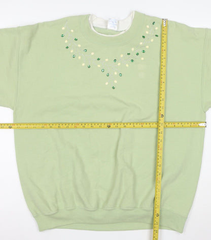 Gildan Women Green Beaded Pullover Sweatshirt L Cotton Blend
