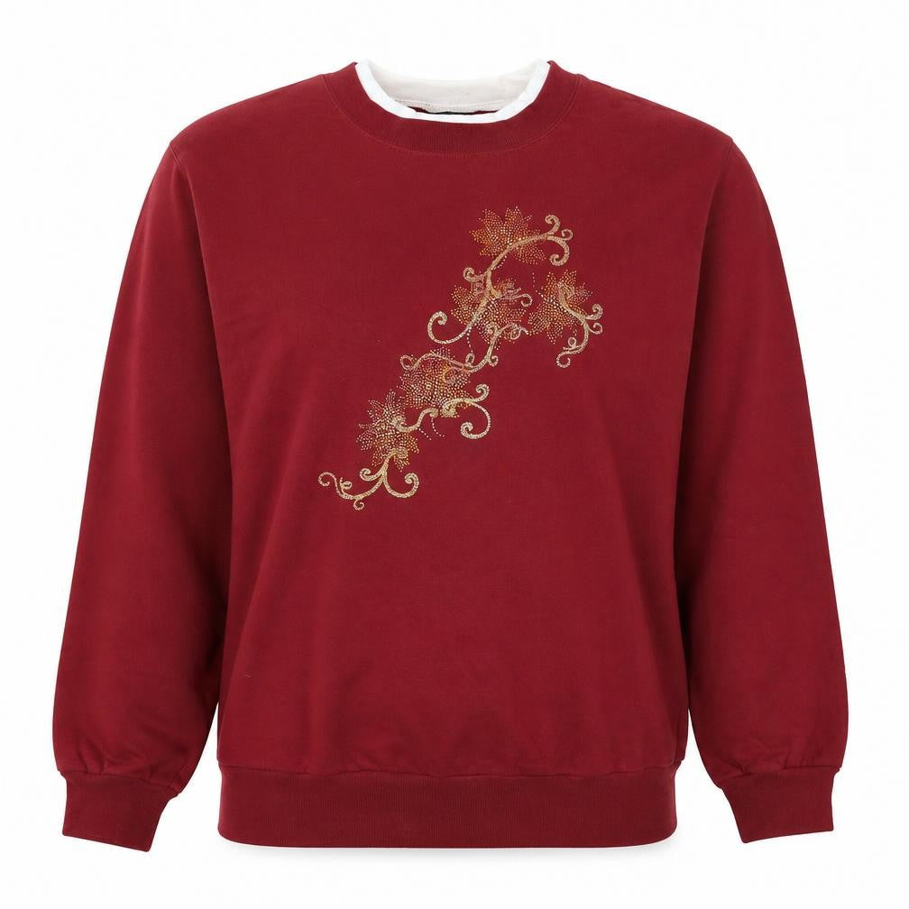 Trilogy by Morning Sun Women's Red Embroidered Pullover Sweatshirt Size S