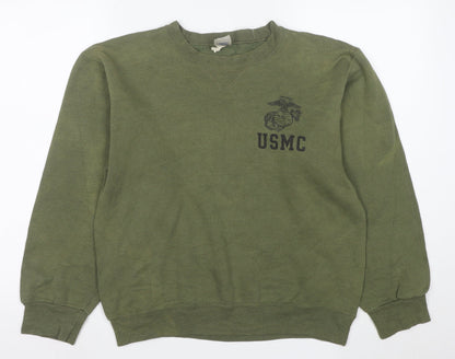 Soffe Women Green Small Crew Neck USMC Military Print Sweatshirt