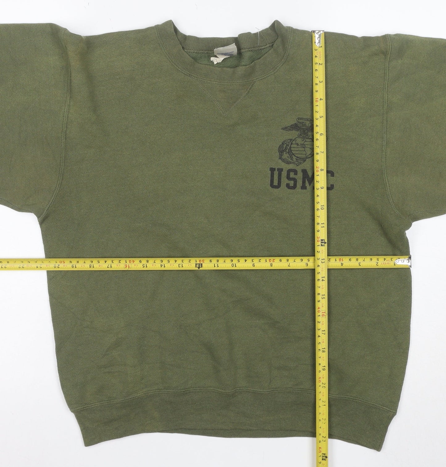 Soffe Women Green Small Crew Neck USMC Military Print Sweatshirt