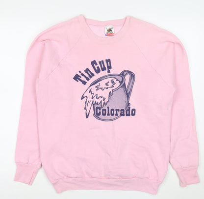 Fruit of the Loom Women Pink Tin Cup Colorado Pullover Sweatshirt L