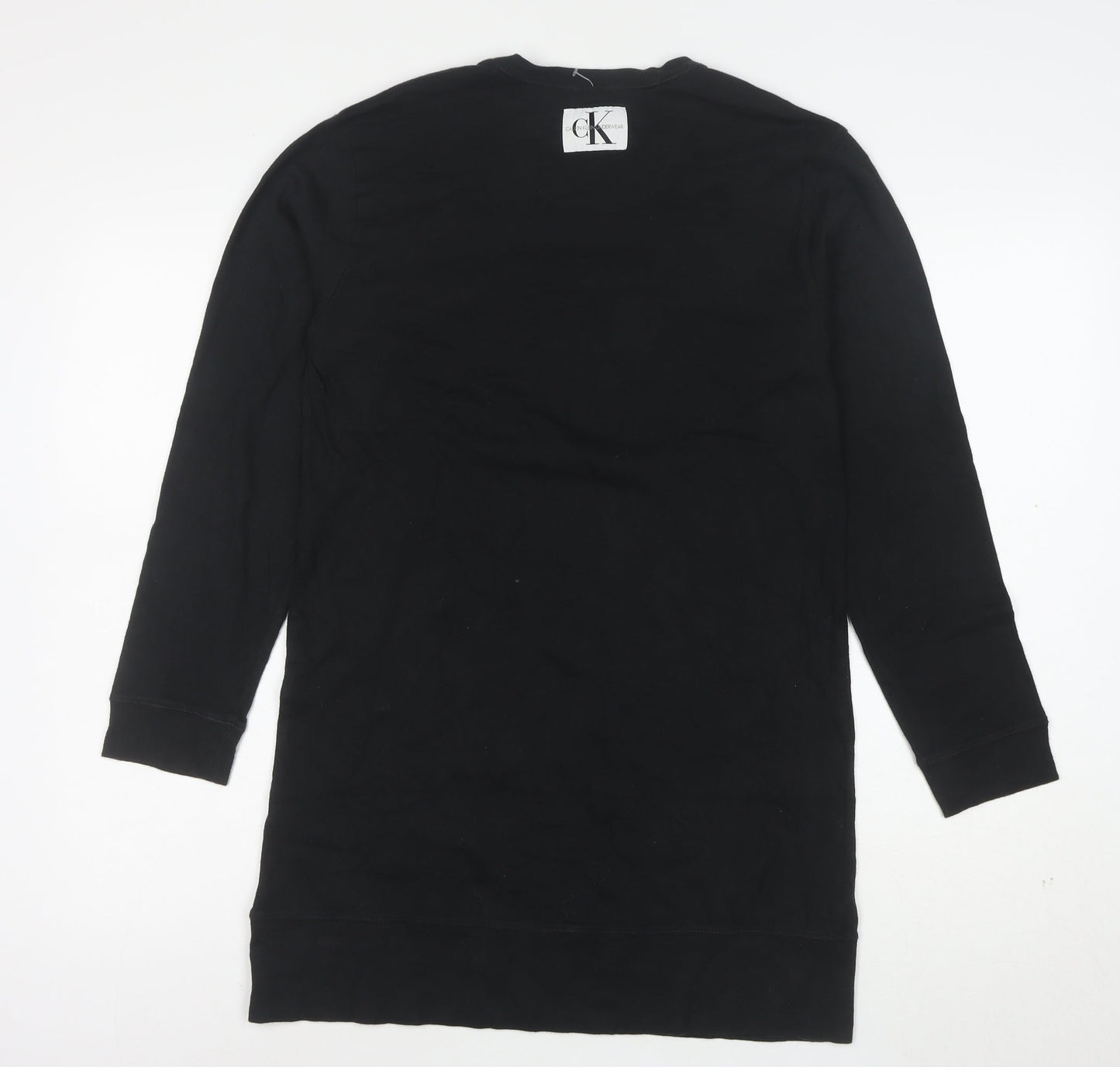 Calvin Klein Women Black Cotton Long Sleeve T-Shirt Dress S
