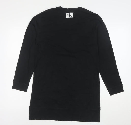 Calvin Klein Women Black Cotton Long Sleeve T-Shirt Dress S