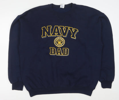 Soffe Men’s Navy Blue XL Crew Neck Pullover Sweatshirt Navy Dad Graphic