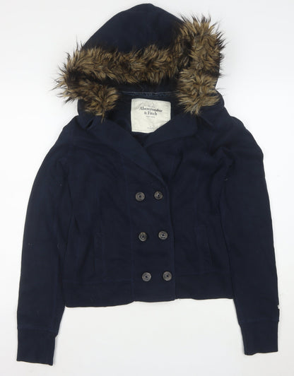 Abercrombie & Fitch Women’s Blue L Faux Fur Hooded Bomber Jacket