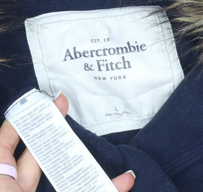Abercrombie & Fitch Women’s Blue L Faux Fur Hooded Bomber Jacket