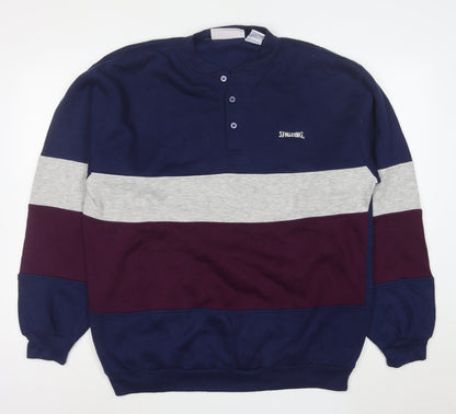 Spalding Men’s Blue Henley Sweatshirt L Colour Block Sports Style