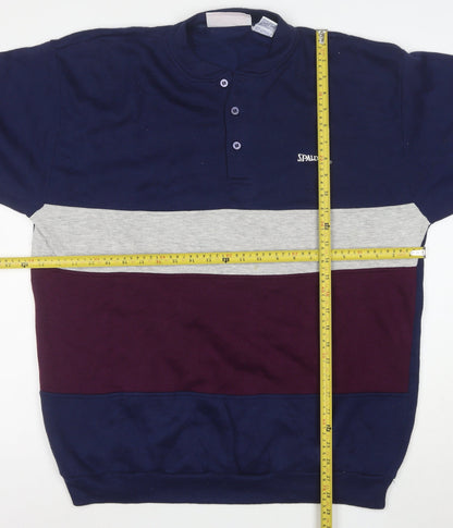 Spalding Men’s Blue Henley Sweatshirt L Colour Block Sports Style