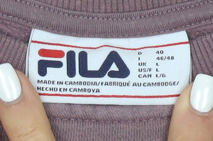 FILA Womens Mauve Sweatshirt UK L Cotton Blend Pullover Crew Neck