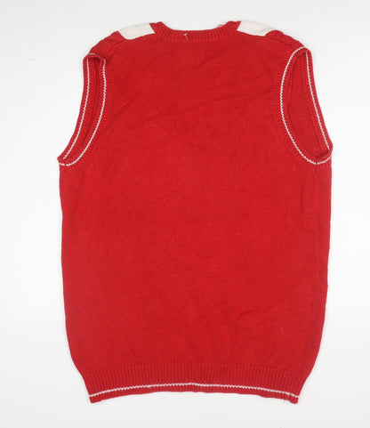 Paris Sport Club Women's Red Argyle Knit V-Neck Sleeveless Vest M