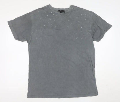New Look Women's Grey Studded Cotton T-Shirt UK 12 Short Sleeve