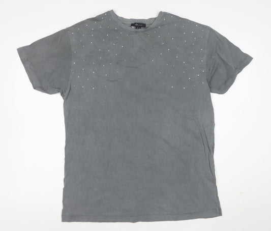 New Look Women's Grey Studded Cotton T-Shirt UK 12 Short Sleeve