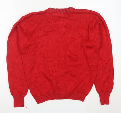 Dana Scott Women Red Beaded Floral Knit Cardigan Jumper Size S